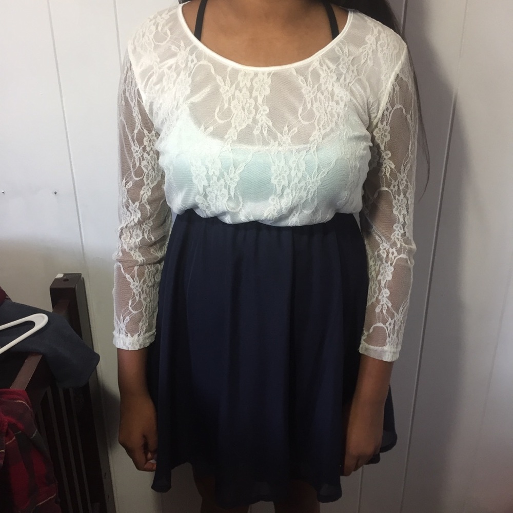 White and navy blue dress